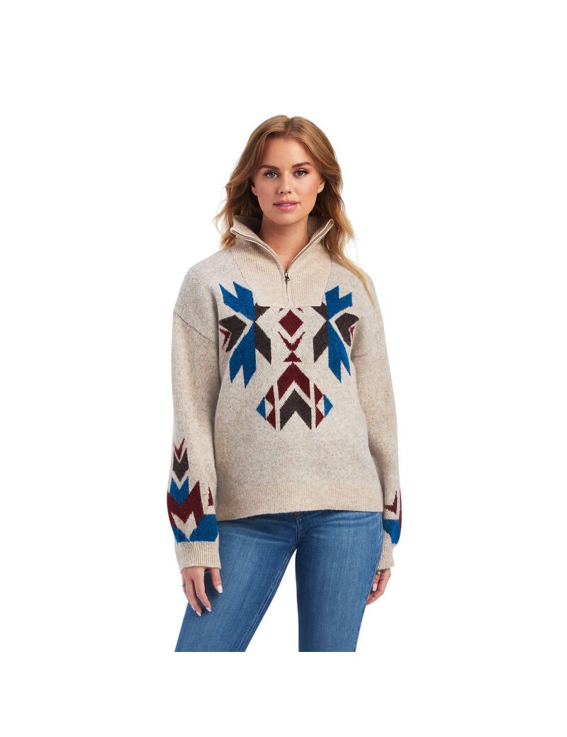 Ariat Fire Canyon Sweater Oatmeal Heather | RXBVTA-416