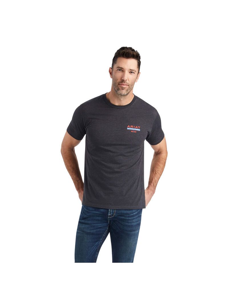 Ariat Flag Flow T-Shirt Charcoal Heather | YJPQLZ-732