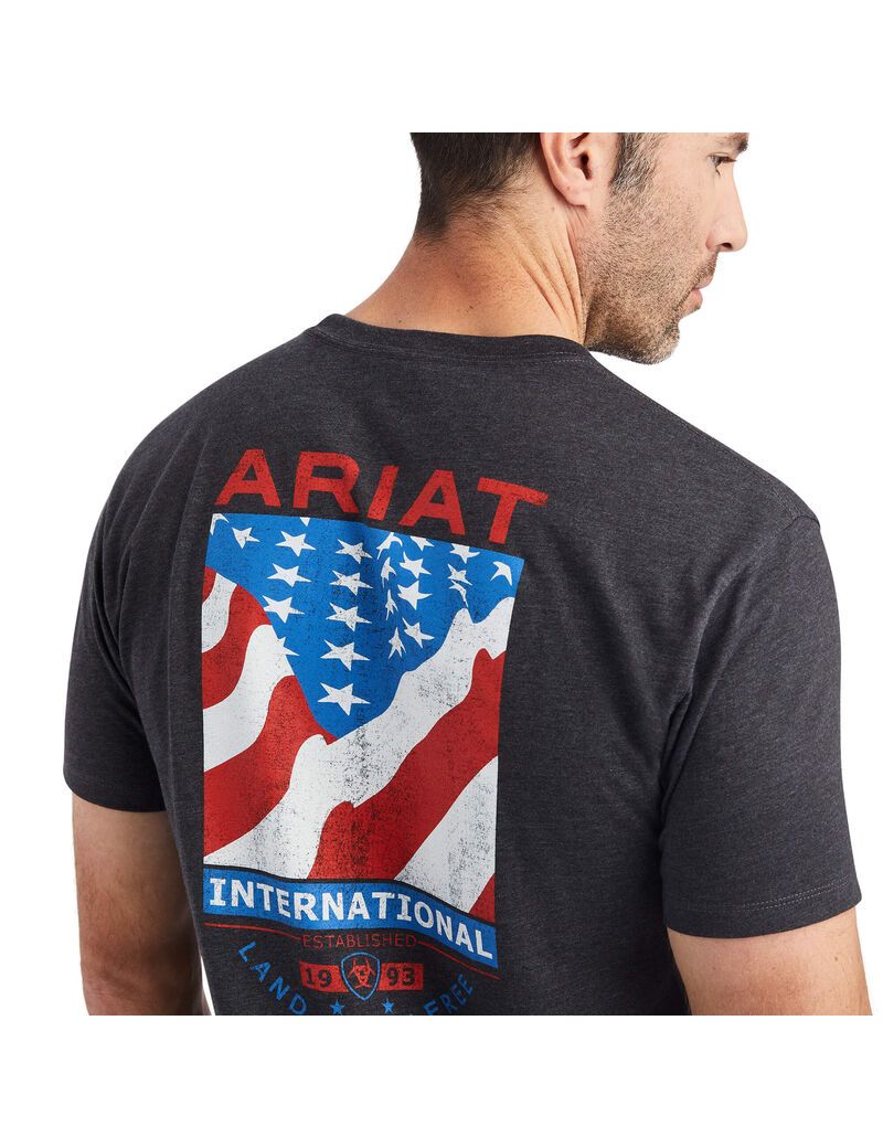 Ariat Flag Flow T-Shirt Charcoal Heather | YJPQLZ-732