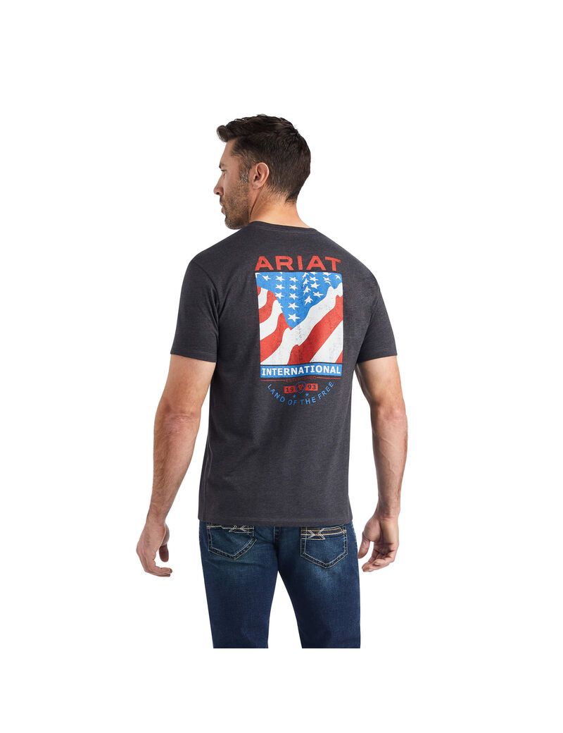 Ariat Flag Flow T-Shirt Charcoal Heather | YJPQLZ-732