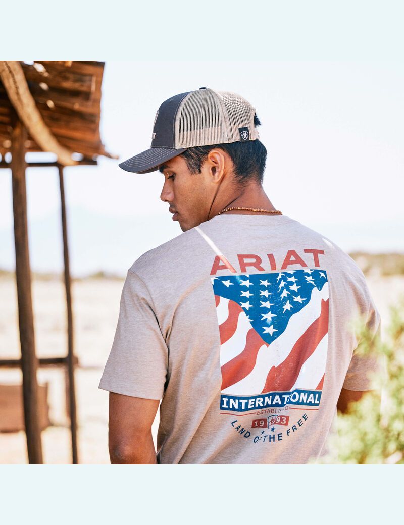 Ariat Flag Flow T-Shirt Oatmeal Heather | IMRUWS-512