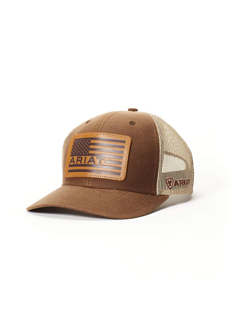 Ariat Flag Patch Mesh Snap Back Cap Brown | XLDPYU-380