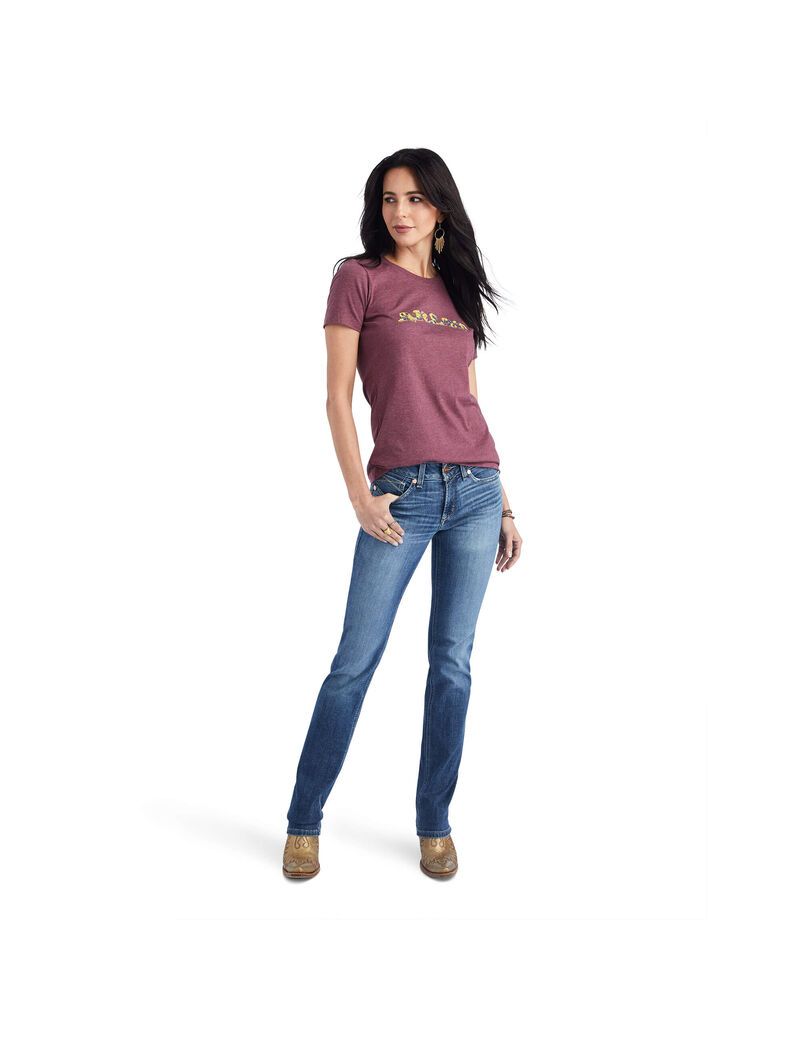 Ariat Floral Letters Tee Burgundy Heather | HZQUYS-503