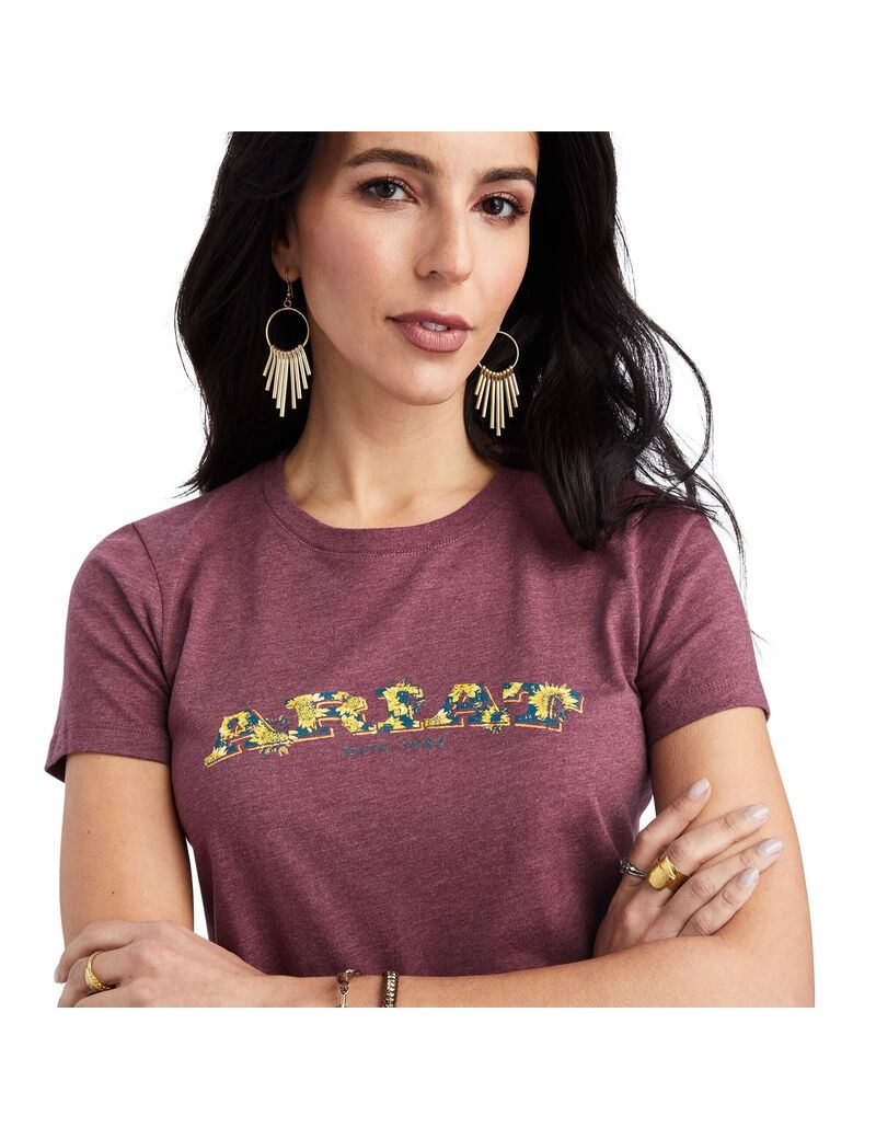 Ariat Floral Letters Tee Burgundy Heather | HZQUYS-503