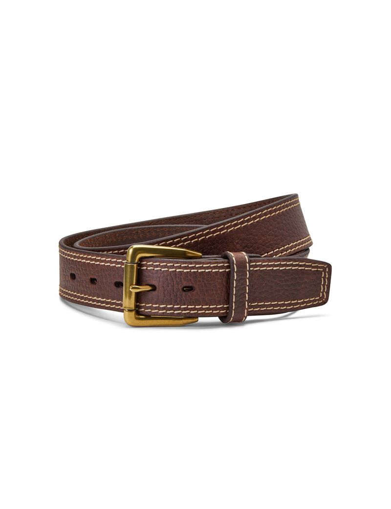 Ariat Gold Buckle Double Stitch Belt Brown | FXCOMW-354