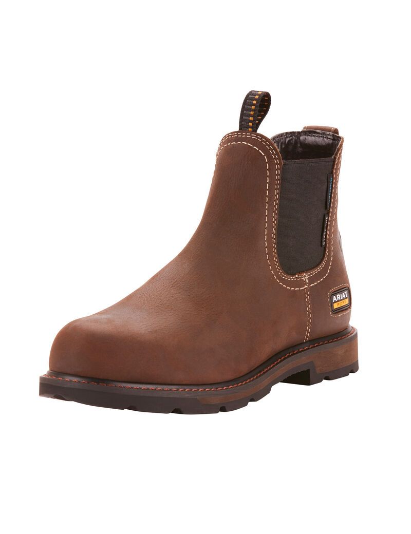 Ariat Groundbreaker Chelsea Waterproof Steel Toe Work Boot Dark Brown | ACGZFM-481