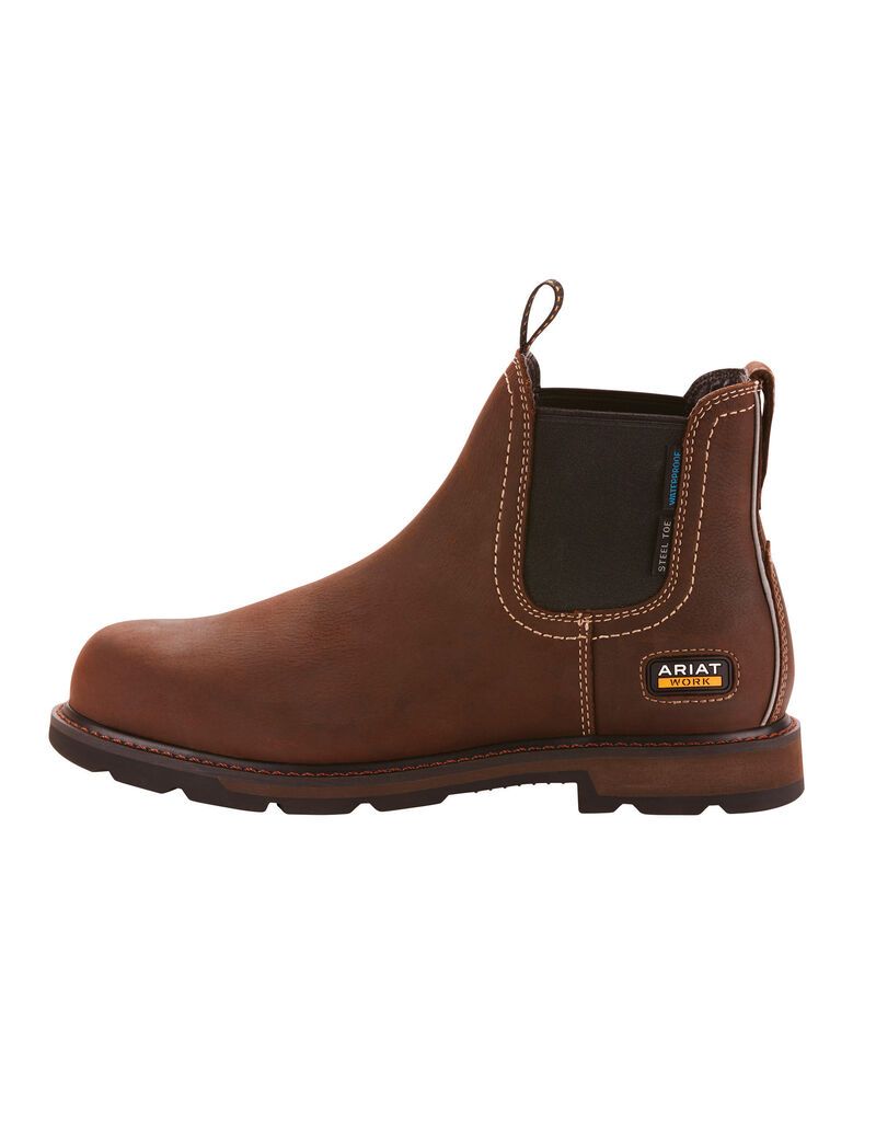 Ariat Groundbreaker Chelsea Waterproof Steel Toe Work Boot Dark Brown | ACGZFM-481