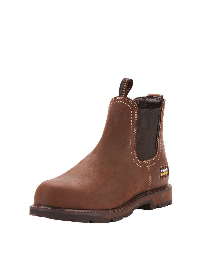 Ariat Groundbreaker Chelsea Waterproof Steel Toe Work Boot Dark Brown | ACGZFM-481