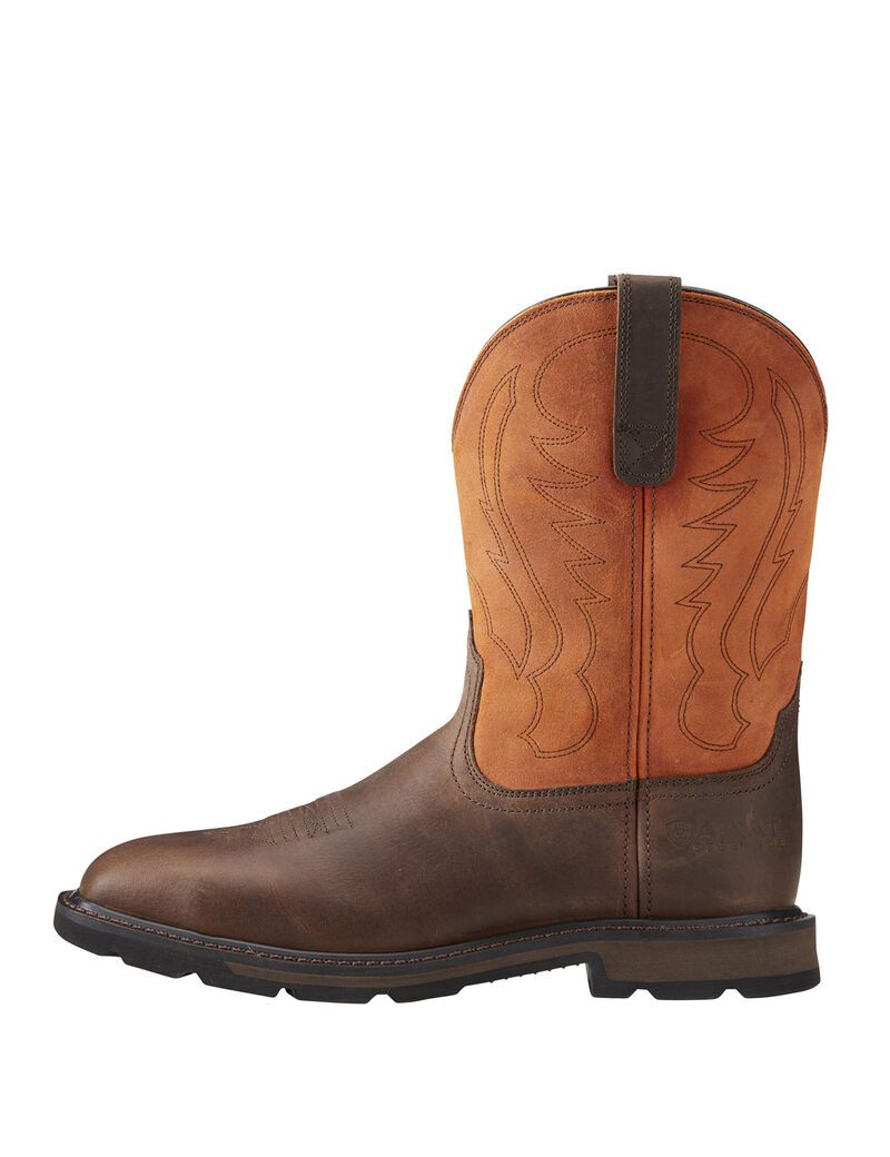 Ariat Groundbreaker Wide Square Toe Steel Toe Work Boot Brown Ember | NVPAZB-415