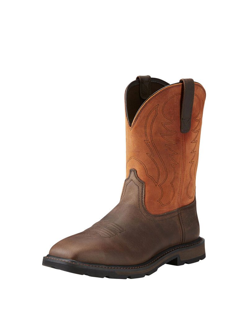 Ariat Groundbreaker Wide Square Toe Steel Toe Work Boot Brown Ember | NVPAZB-415