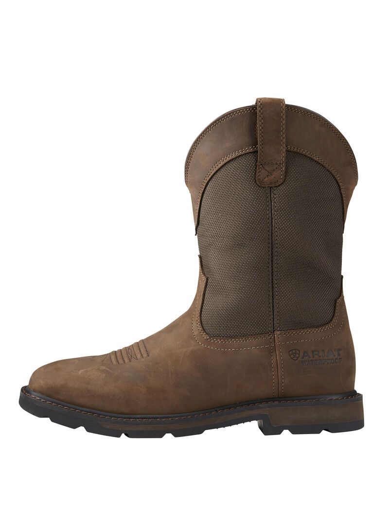 Ariat Groundbreaker Wide Square Toe Waterproof Steel Toe Work Boot Palm Brown | BNRHDK-620