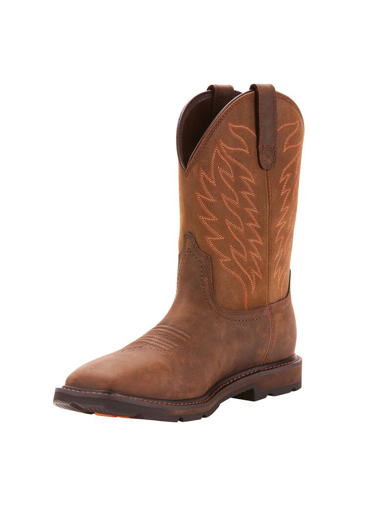 Ariat Groundbreaker Wide Square Toe Waterproof Work Boot Dark Brown | DPURQK-469