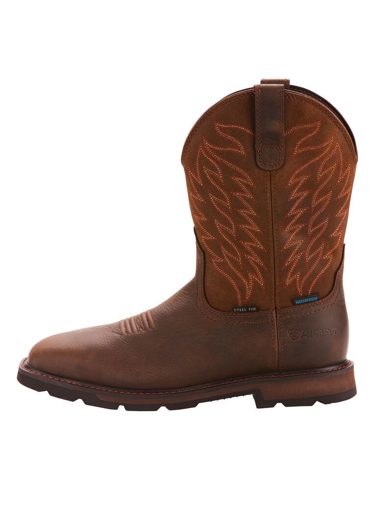 Ariat Groundbreaker Wide Square Toe Waterproof Steel Toe Work Boot Dark Brown | OKCHVX-179