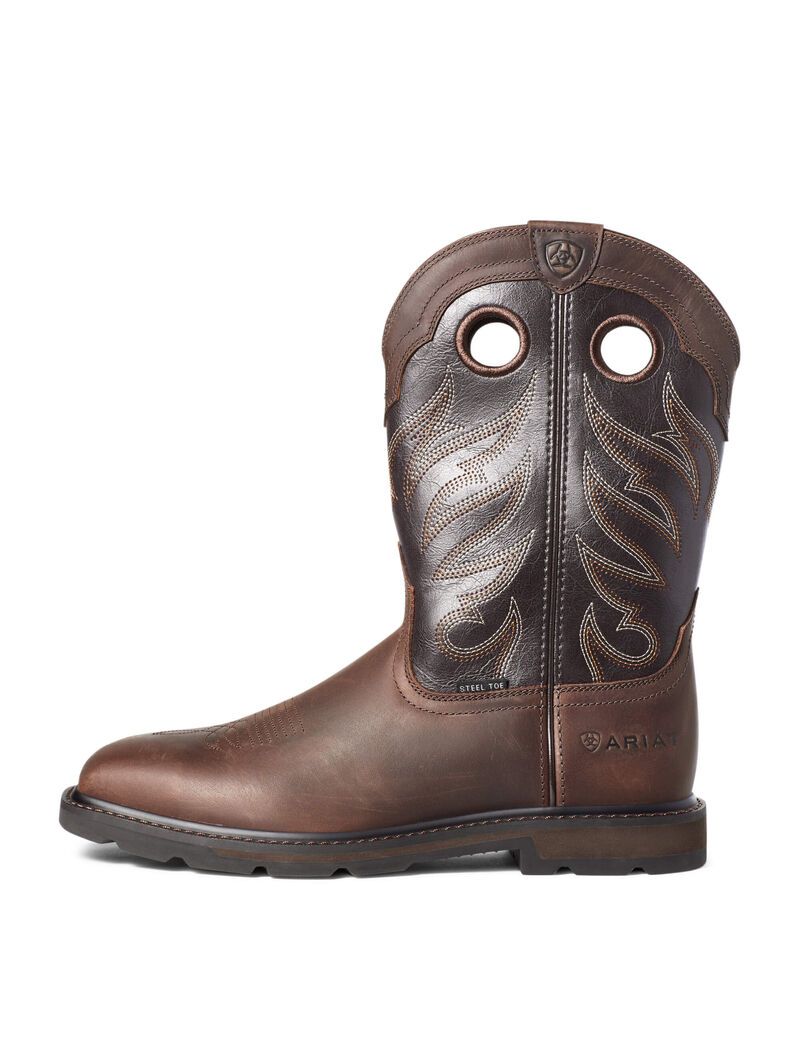 Ariat Groundwork Wide Square Toe Steel Toe Work Boot Brown | NSBGJZ-432