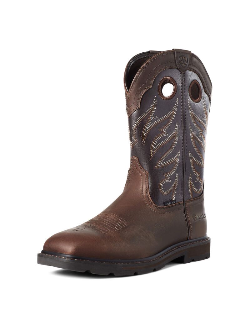 Ariat Groundwork Wide Square Toe Steel Toe Work Boot Brown | NSBGJZ-432