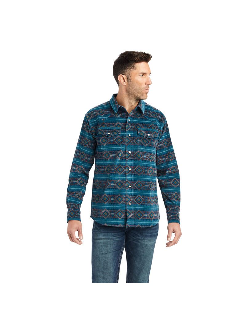 Ariat Hawkeye Corduroy Retro Fit Shirt Sylvan Teal | YWOIPE-184