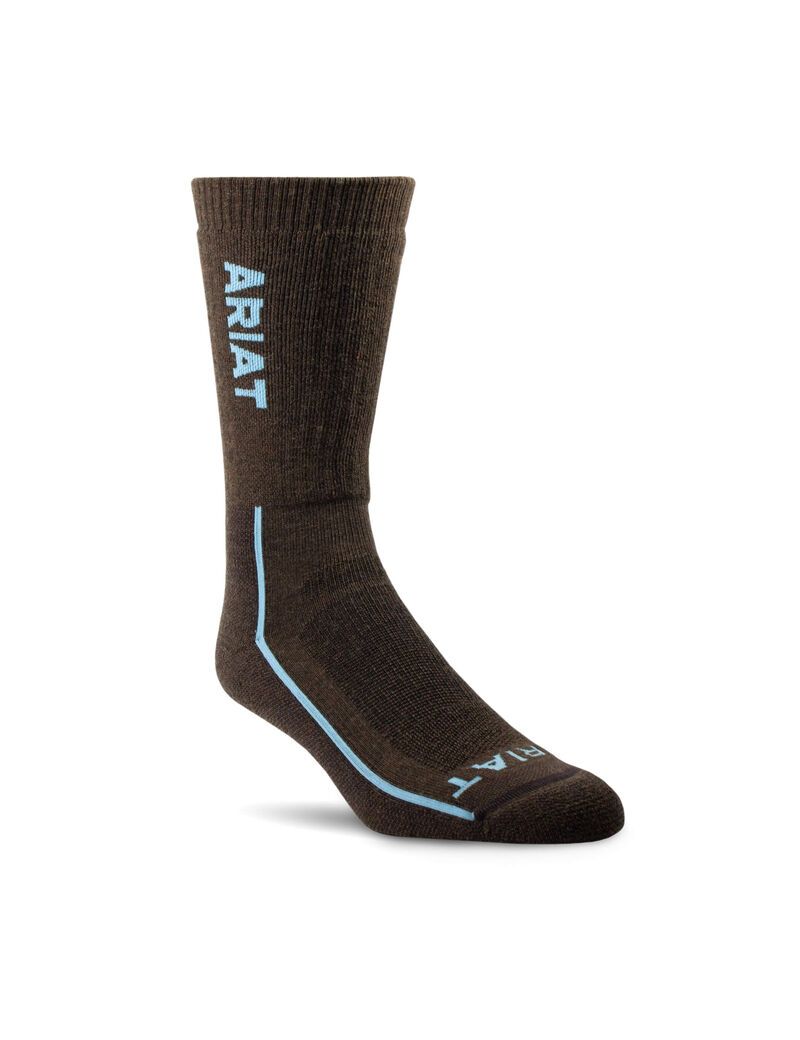 Ariat Heavyweight Merino Wool Steel Toe Performance Work Sock Brown | BLVXQM-075