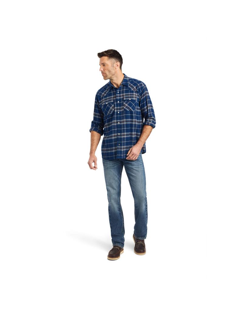 Ariat Holcombe Retro Fit Shirt Estate Blue | QXMFNY-732