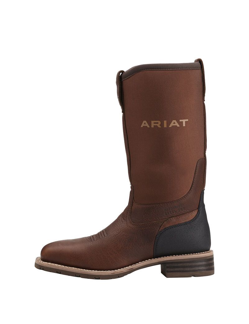 Ariat Hybrid All Weather Waterproof Steel Toe Work Boot Oiled Brown | AGJPHL-365