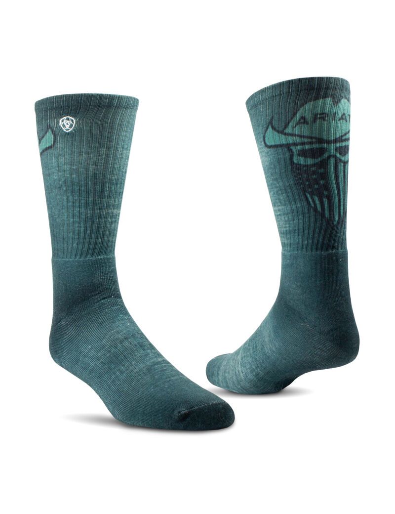 Ariat Incognito Graphic Crew Work Sock 2 Pair Multi Color Pack Grey/Green | BQELXI-873