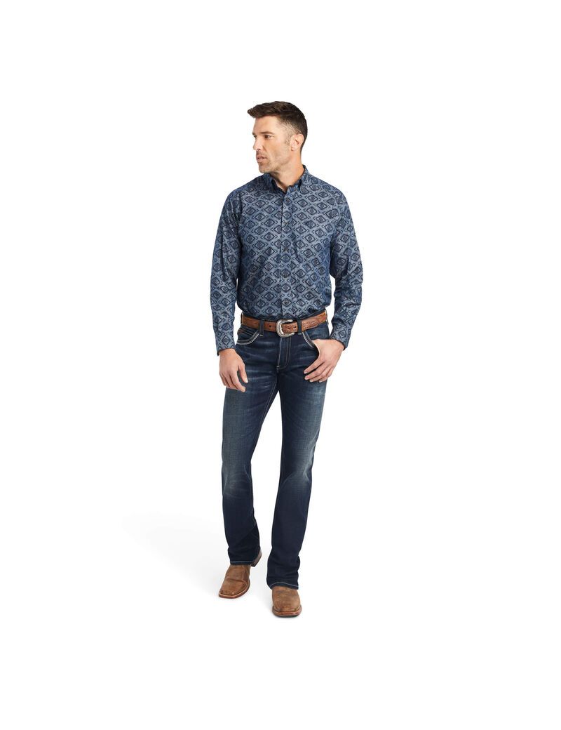 Ariat Keanu Classic Fit Shirt Chambray Blue | AORECQ-348