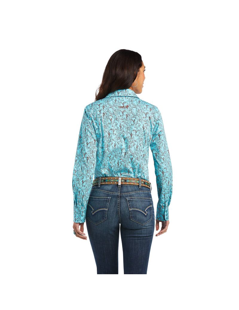 Ariat Kirby Stretch Shirt Amazonite Bucking Bronc Print | GCIWFQ-265