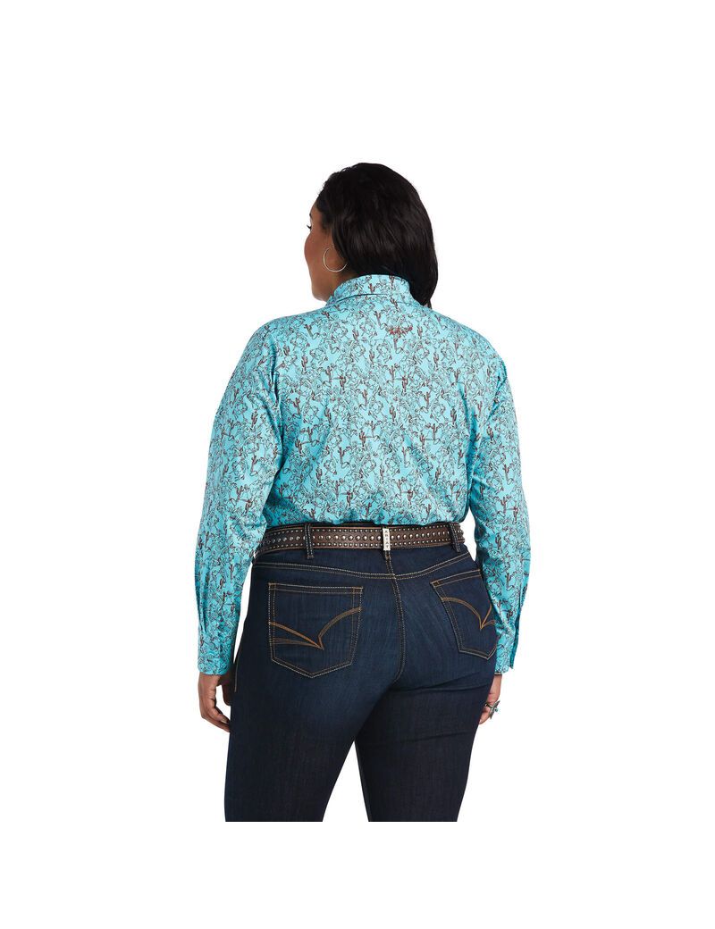 Ariat Kirby Stretch Shirt Amazonite Bucking Bronc Print | GCIWFQ-265