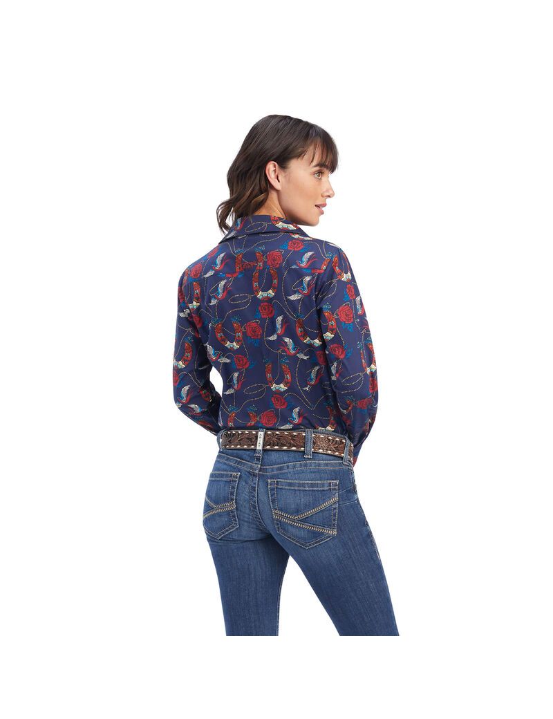 Ariat Kirby Stretch Shirt Ropey Rose Print | CNMGHT-870