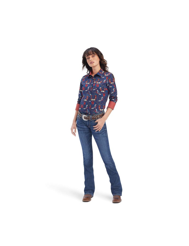 Ariat Kirby Stretch Shirt Ropey Rose Print | CNMGHT-870