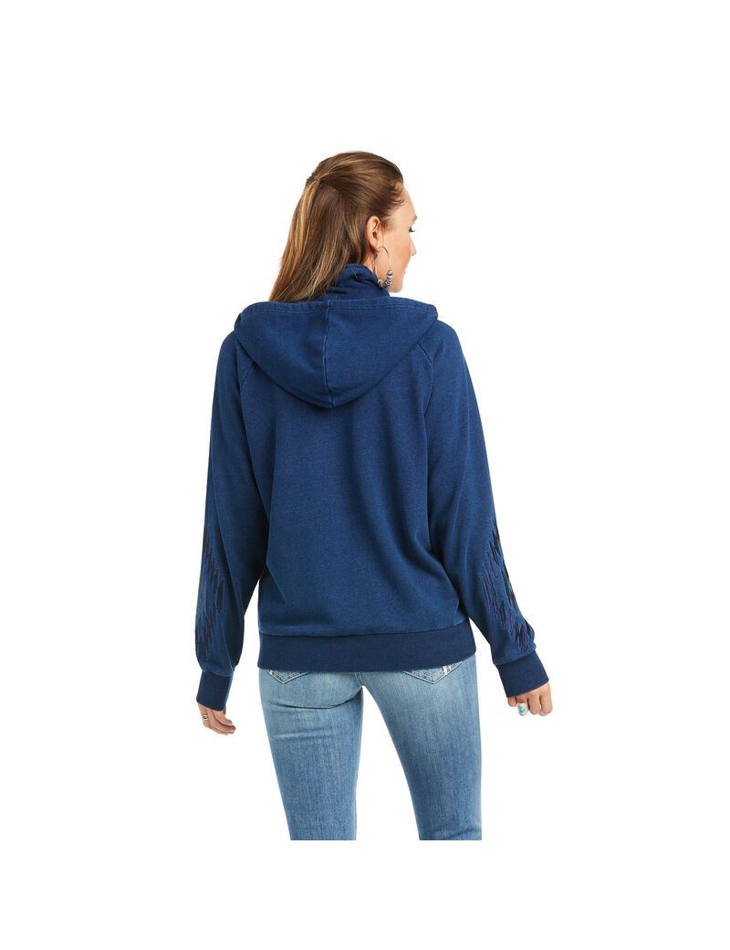 Ariat Knit Denim Full Zip Sweatshirt Blue Velvet | DZPOUB-095