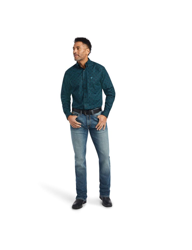 Ariat Kyler Fitted Shirt Ocean Depths | OCZKSU-648