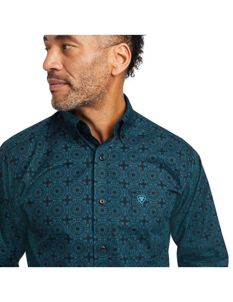 Ariat Kyler Fitted Shirt Ocean Depths | OCZKSU-648