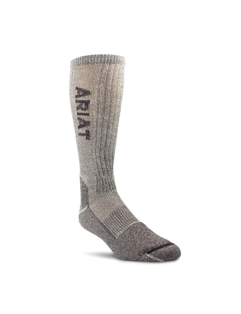 Ariat Lightweight Merino Wool Blend Mid Calf Steel Toe Work Sock 2 Pair Pack Brown | DPXCWM-803