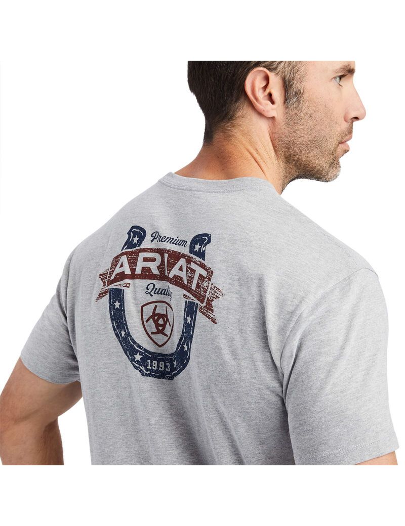 Ariat Lucky Horseshoe T-Shirt Grey Heather | OYWVZC-250