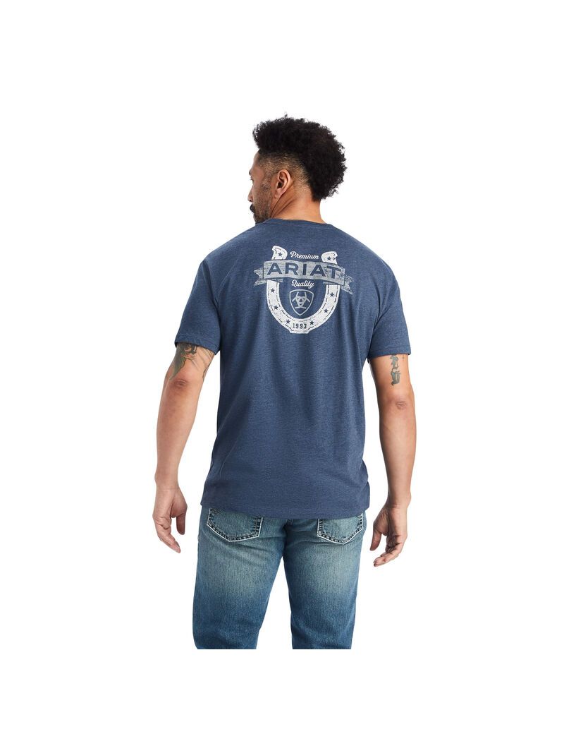 Ariat Lucky Horseshoe T-Shirt Navy Heather | QVYPJN-270