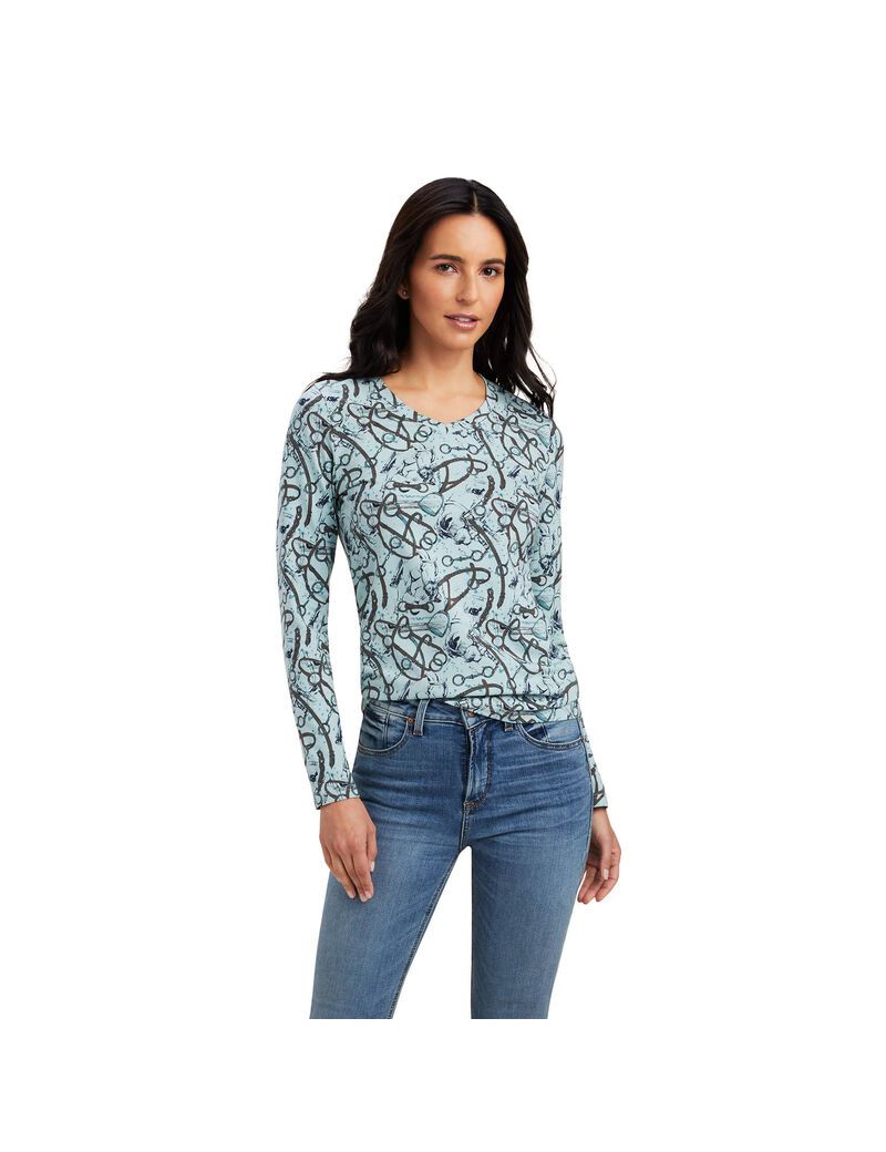 Ariat Melange Print T-Shirt Blue Surf | ESMKYT-910