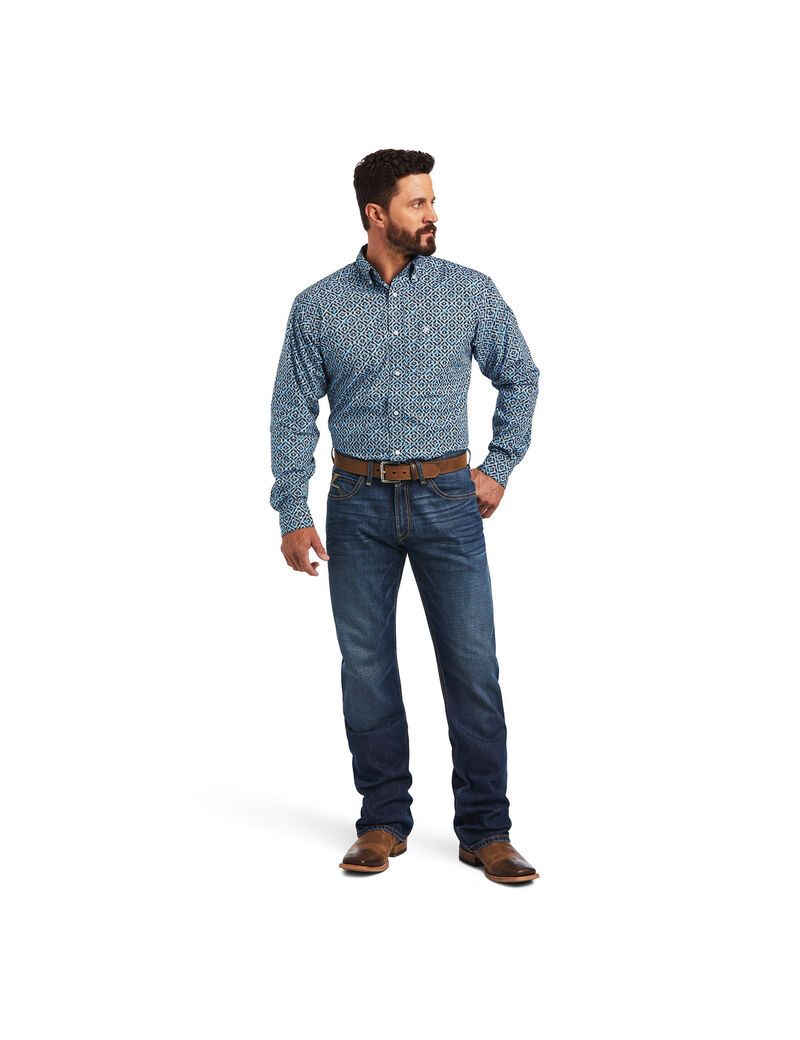 Ariat Miguel Classic Fit Shirt Brilliant Blue | HIJVZP-306