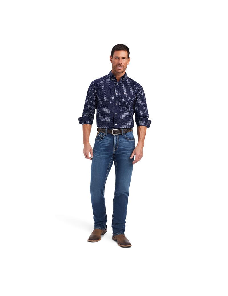 Ariat Niko Stretch Fitted Shirt Maritime Blue | JMDEKC-086