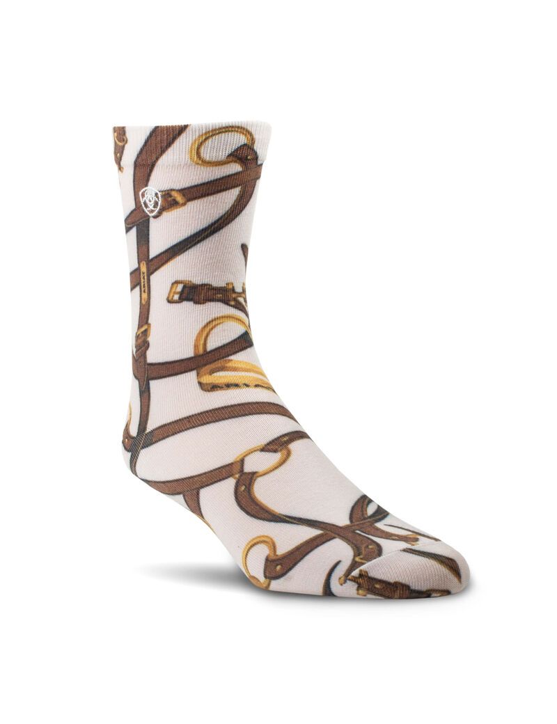 Ariat Novelty Crew Socks Sea Salt Bridle | GERQZN-457