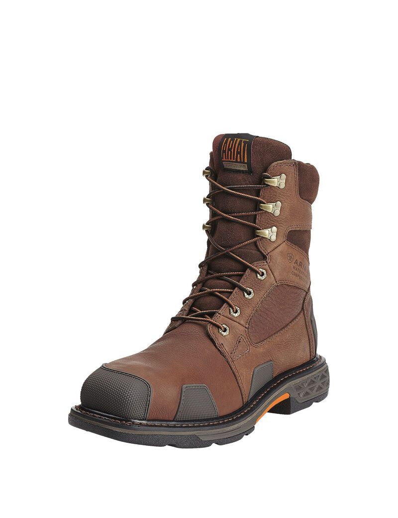 Ariat OverDrive 8\' Wide Square Toe Waterproof Composite Toe Work Boot Chestnut Brown | EQKAYZ-406