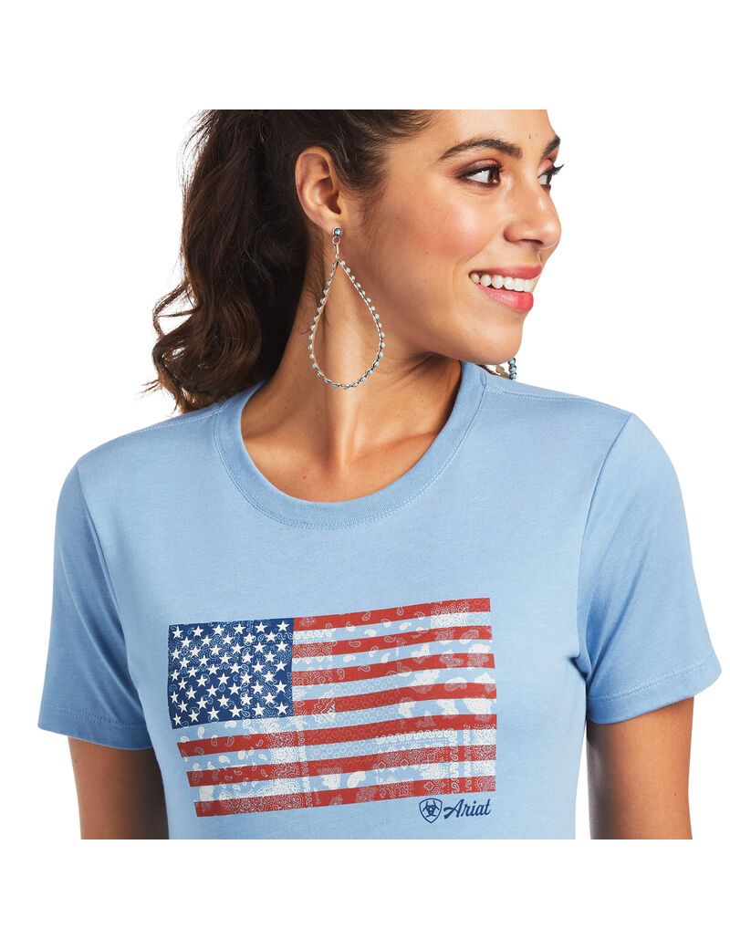 Ariat Paisley Flag T-Shirt Lt. Blue Heather | MTAVUD-792