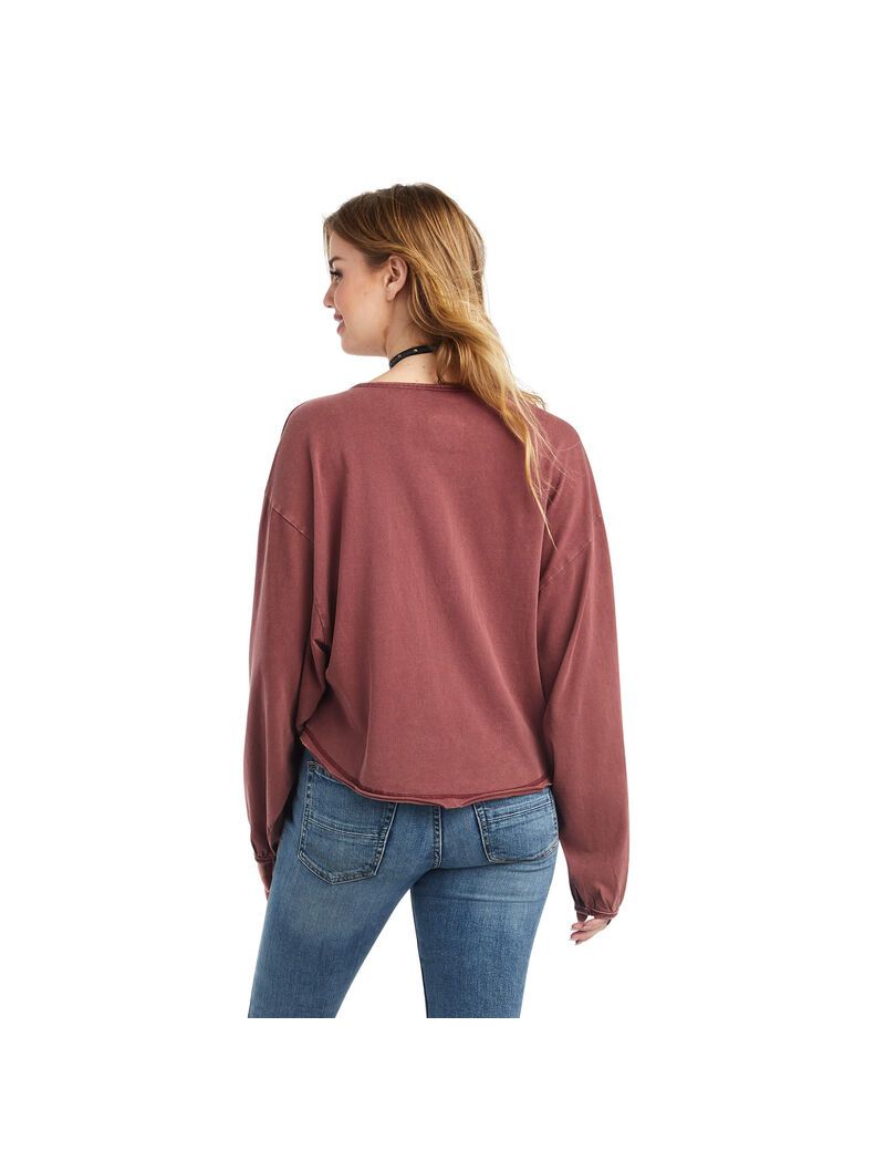 Ariat Pinon Henley Top Maroon Banner | SBGDVU-649