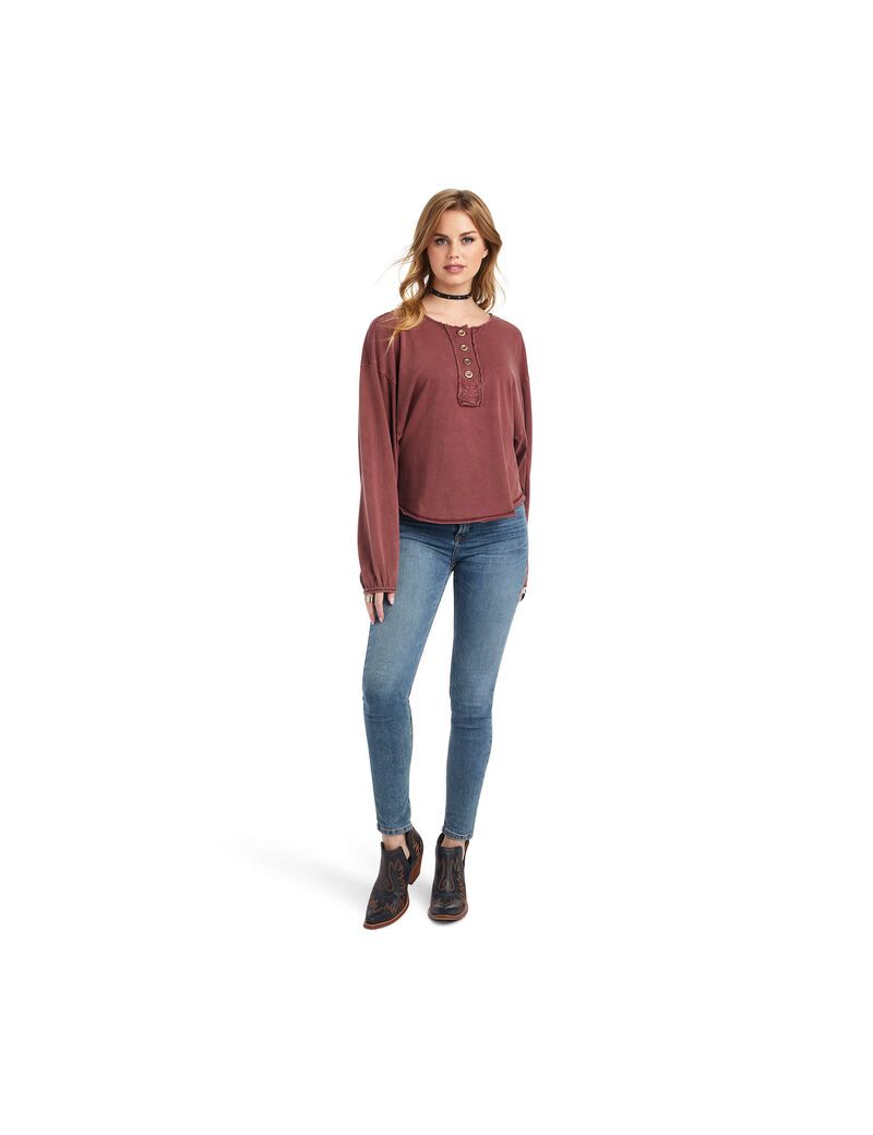 Ariat Pinon Henley Top Maroon Banner | SBGDVU-649