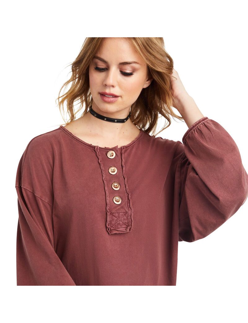 Ariat Pinon Henley Top Maroon Banner | SBGDVU-649