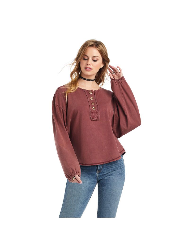 Ariat Pinon Henley Top Maroon Banner | SBGDVU-649