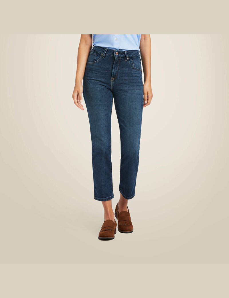 Ariat Premium High Rise Straight Crop Jean Ocean Blue Wash | TDXVUC-146