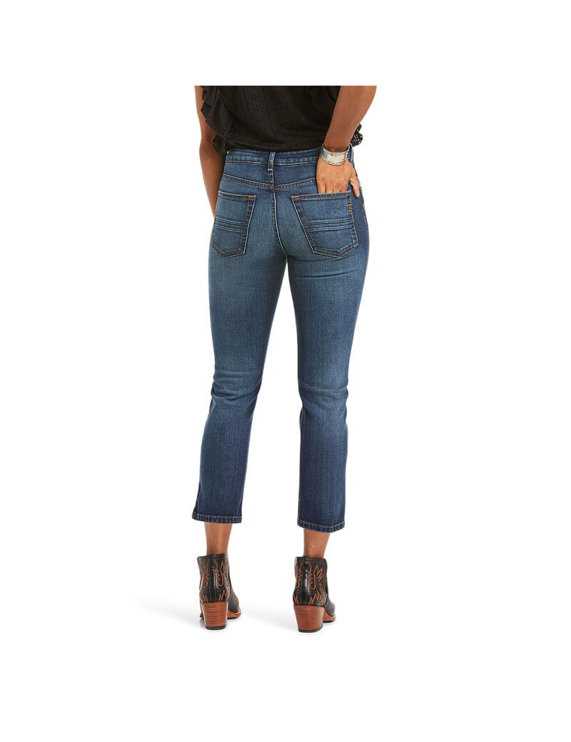 Ariat Premium High Rise Straight Crop Jean Ocean Blue Wash | TDXVUC-146