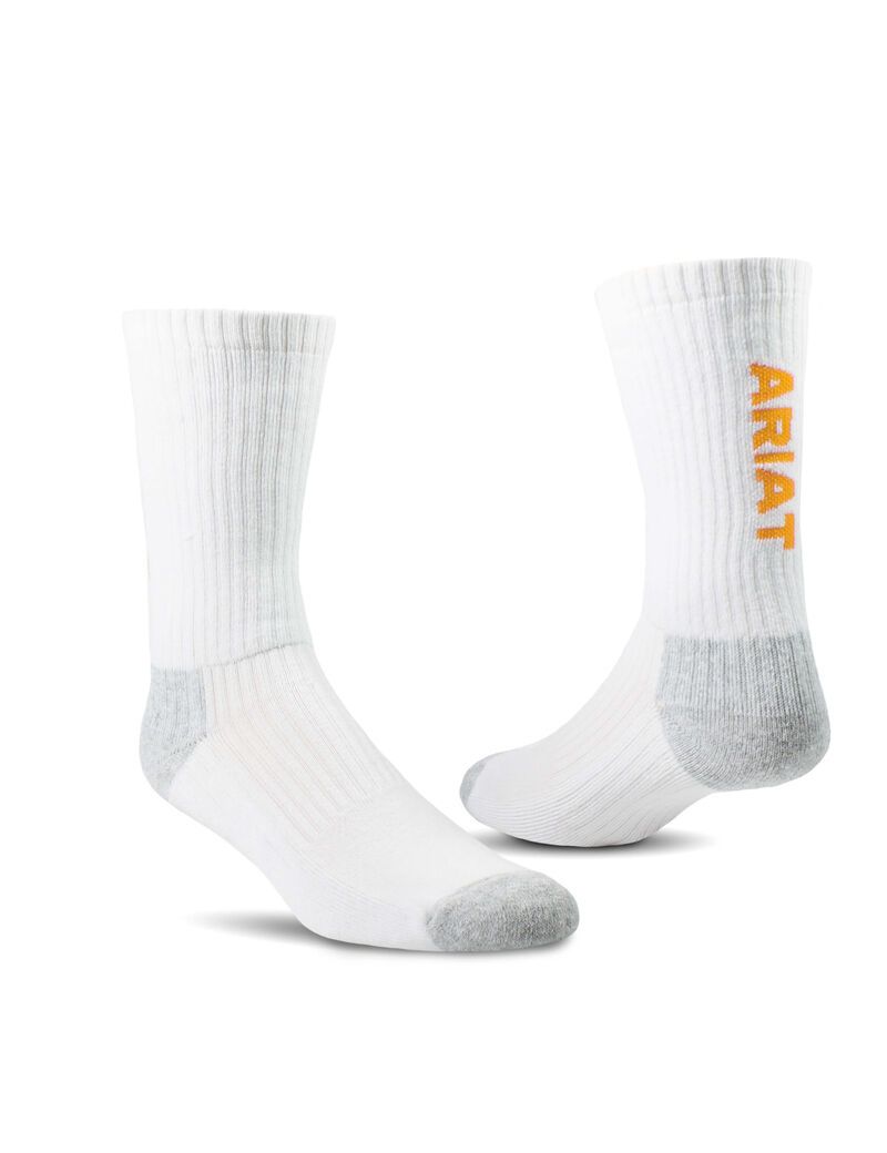 Ariat Premium Ringspun Cotton Crew Work Sock 3 Pair Pack White | RSCDWB-069