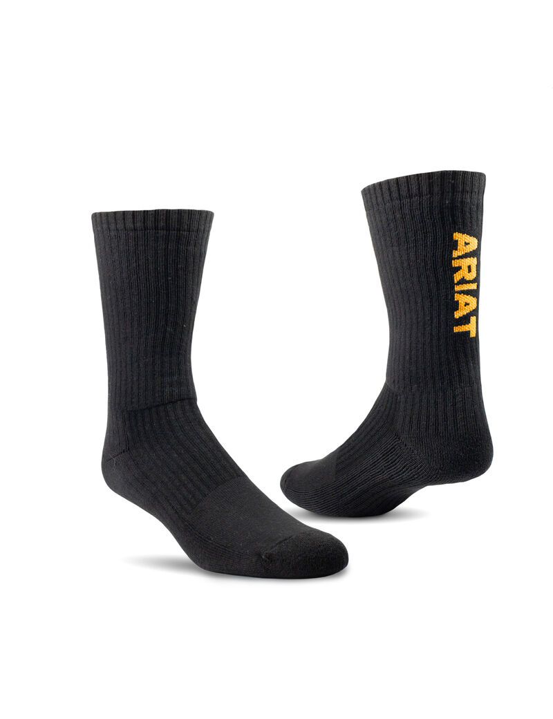 Ariat Premium Ringspun Cotton Crew Work Sock 3 Pair Pack Black | TRWGKN-024