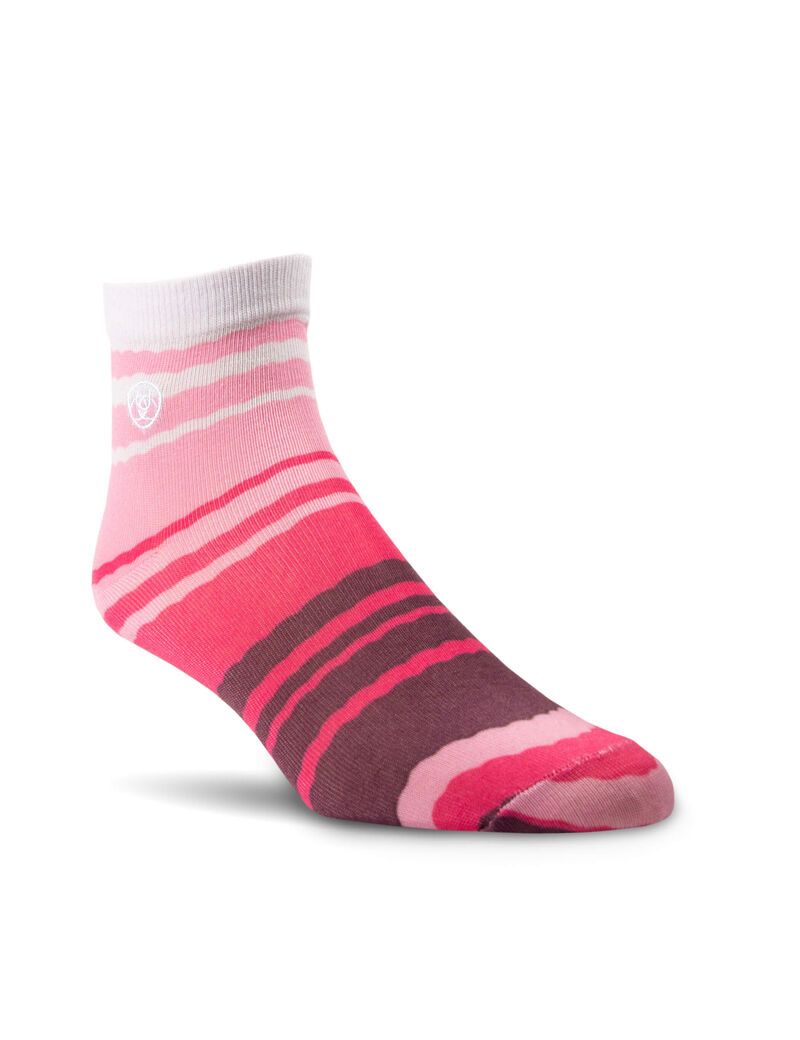 Ariat Pretty in Pink Ankle Sock 2 Pair Multi Pack Pink Stripe/Geometric Pink | MFTUOW-893